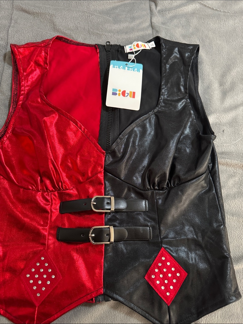 Bigu Harlequin Halloween Costume Vest top in Red and Black Sz small